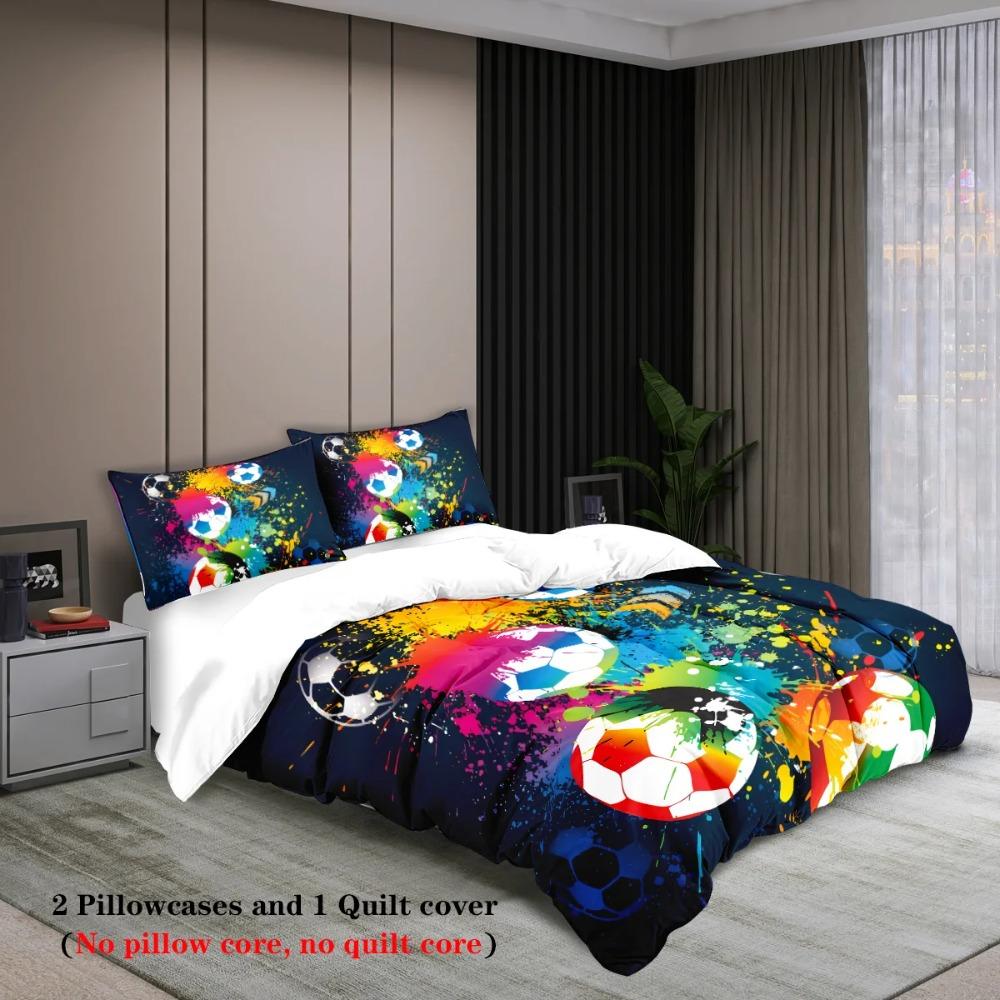 3-piece Set Colorful Football Pattern Printed Duvet Set Queen King Double Bed Party Funny and Creative Bedding Set