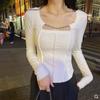 Sexy Square Collar Base Women's Design Sense Niche with Spring Collarbone Long-sleeved T-shirt Short Slim-fit Top