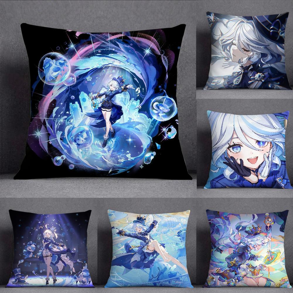 Genshin Impact Furina Pillow Case Square DoubleSided Printing Sofa Cushion Cover Pillowcase Bedroom Bedside