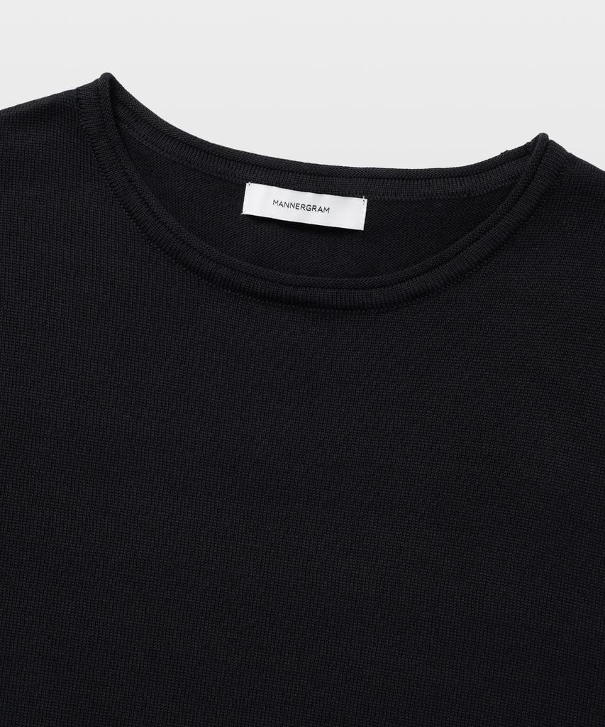 MANNERGRAM 100% Soft Cotton Rolling Edge Round Short Sleeve Knit Black