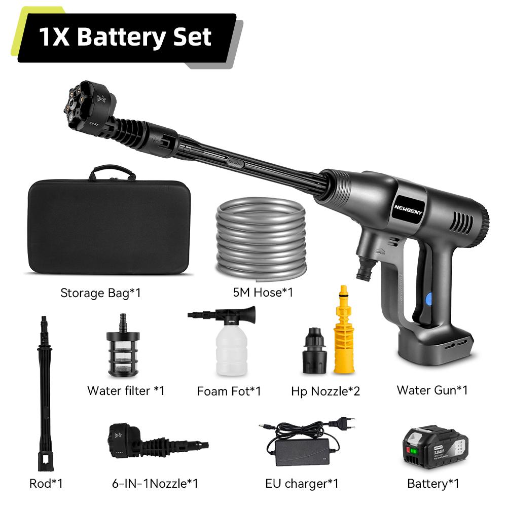 Newbeny 200Bar  6 IN 1 Brushless Electric High Pressure Washer Cordless Car Cleaning Spray Gun Tools For Makita 18V Battery