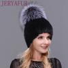Winter Real Mink Fur Hats for Women Knitted Fur Beanie with  Wool Lining Winter Caps