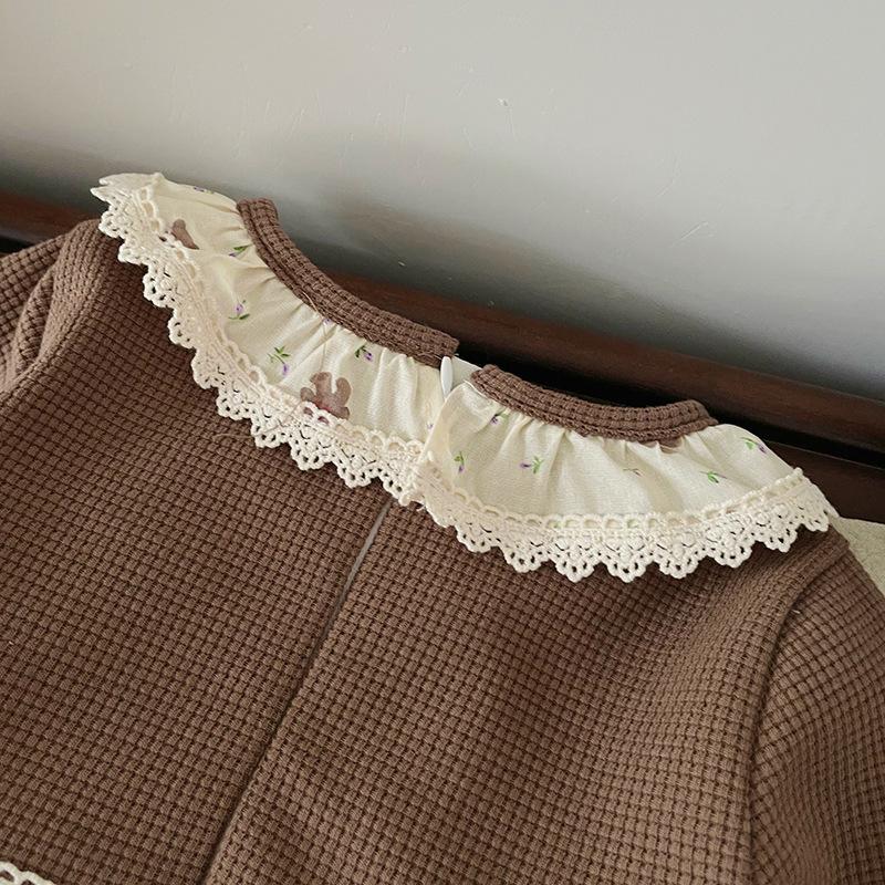 Платье для девочек 2024 года, осеннее милое платье в западном стиле с цветочным принтом