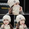 Women Knitted Beanie+Scarf Sets Thicken Velvet Lining Pullover Cap Unisex Winter Warm Plush Bonnet Neck Protection Scarves Hat