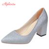 Fashion Aphixta Pointed Toe Shoes Women Pumps 7.5cm Career Square Heels Bling Fashion Work Office Party Shoes Super Big Size 49 50