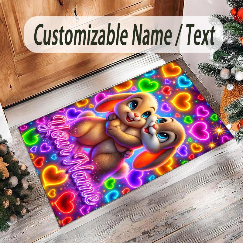 Valentine Love Theme Crystal Velvet Rug Personalized Custom Name Text Soft Floor Mat Home Decor