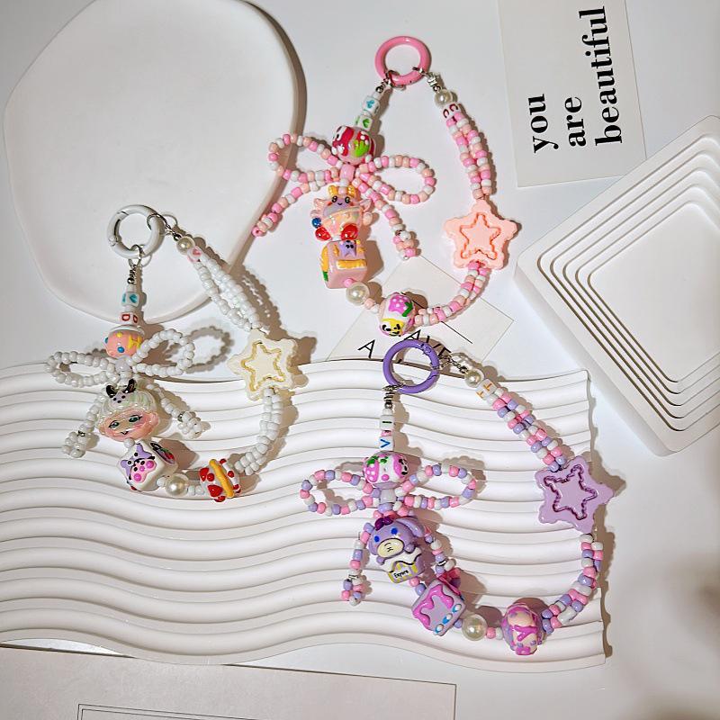 Тяжелые расписанные вручную бусины клубничный медведь мобильный телефон цепочка оригинальный Ins сумка шнурок брелок украшение подарок