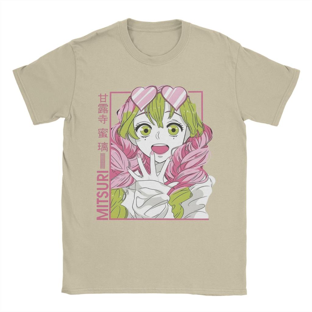 Mitsuri Kanroji Demon Slayer T-Shirts Men Love Hashira Awesome Pure Cotton Tees O Neck Short Sleeve T Shirt Clothes