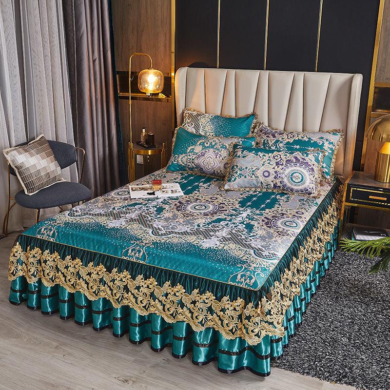 Роскошное моющееся ледяное мягкое постельное белье, кружевная юбка для кровати, живописные покрывала с вышивкой, королевский размер, складной крутой коврик