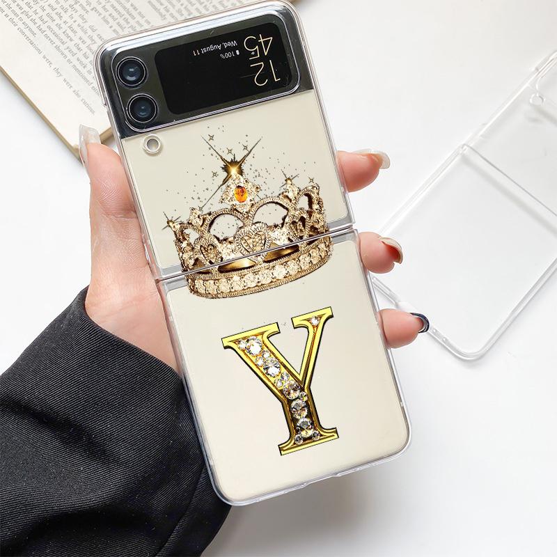 Чехол для телефона с буквой '26' и бриллиантовой короной для Samsung Z Flip 3 4 5 6 fold, Высокопрочный ПК, Прозрачный чехол для Galaxy Z Flip 3 5 6