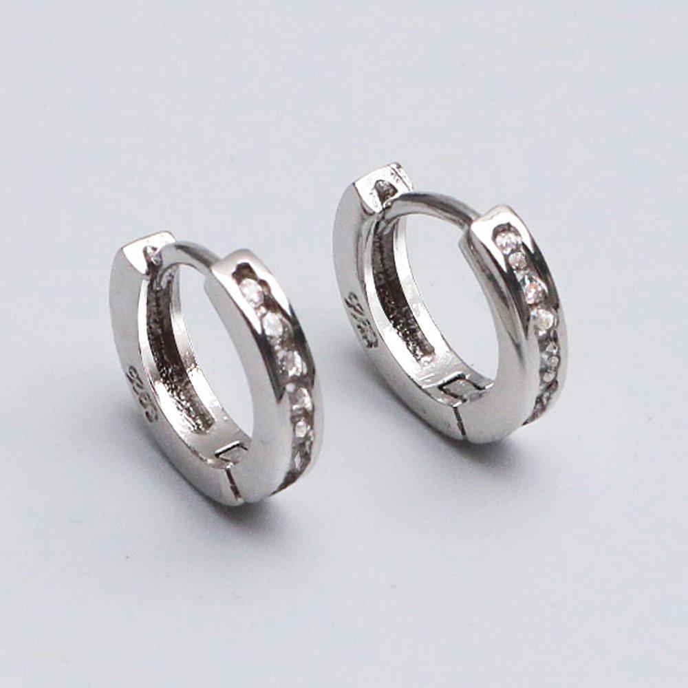 P1031W S925 Silver Cubic One-Touch Ring Silver Piercing 1 Pair