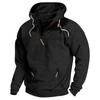 Men's Hooded Solid Color Sweater, European And American Youth Sports Multi Pocket Patch Leather Sweater Jacket