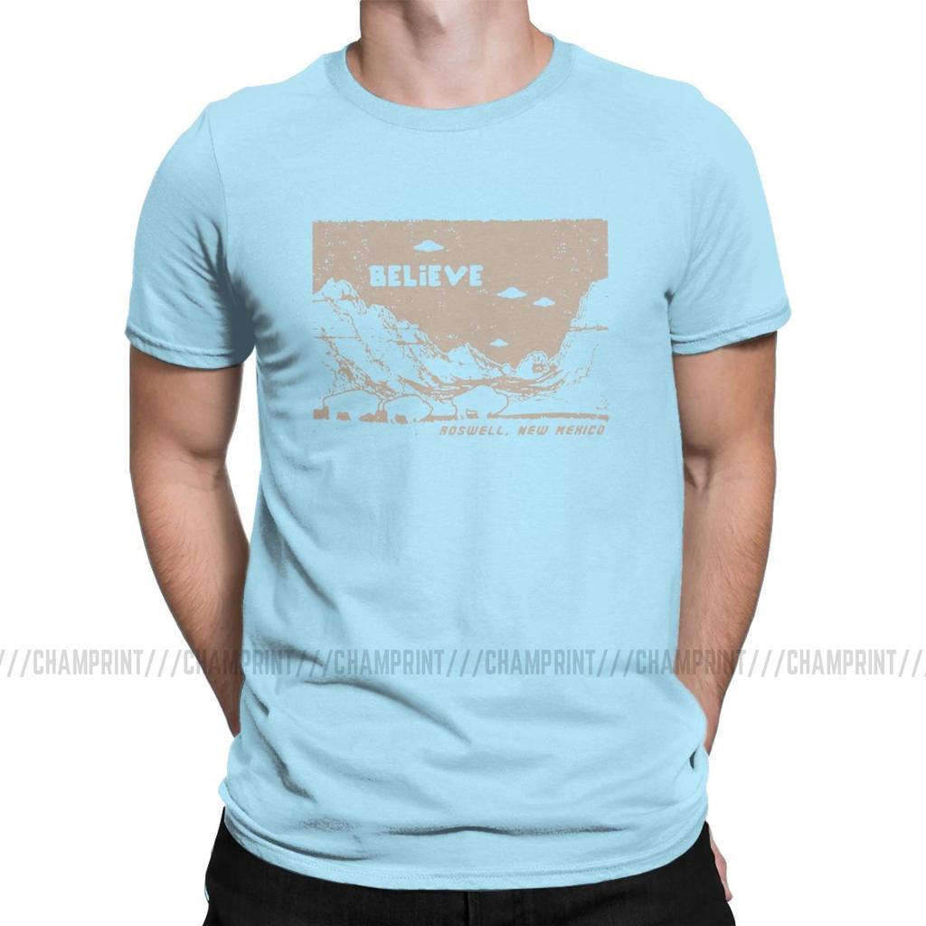 Ufo Flying Saucer T Shirts For Men Pure Cotton Funny T Shirt Round Collar I Want