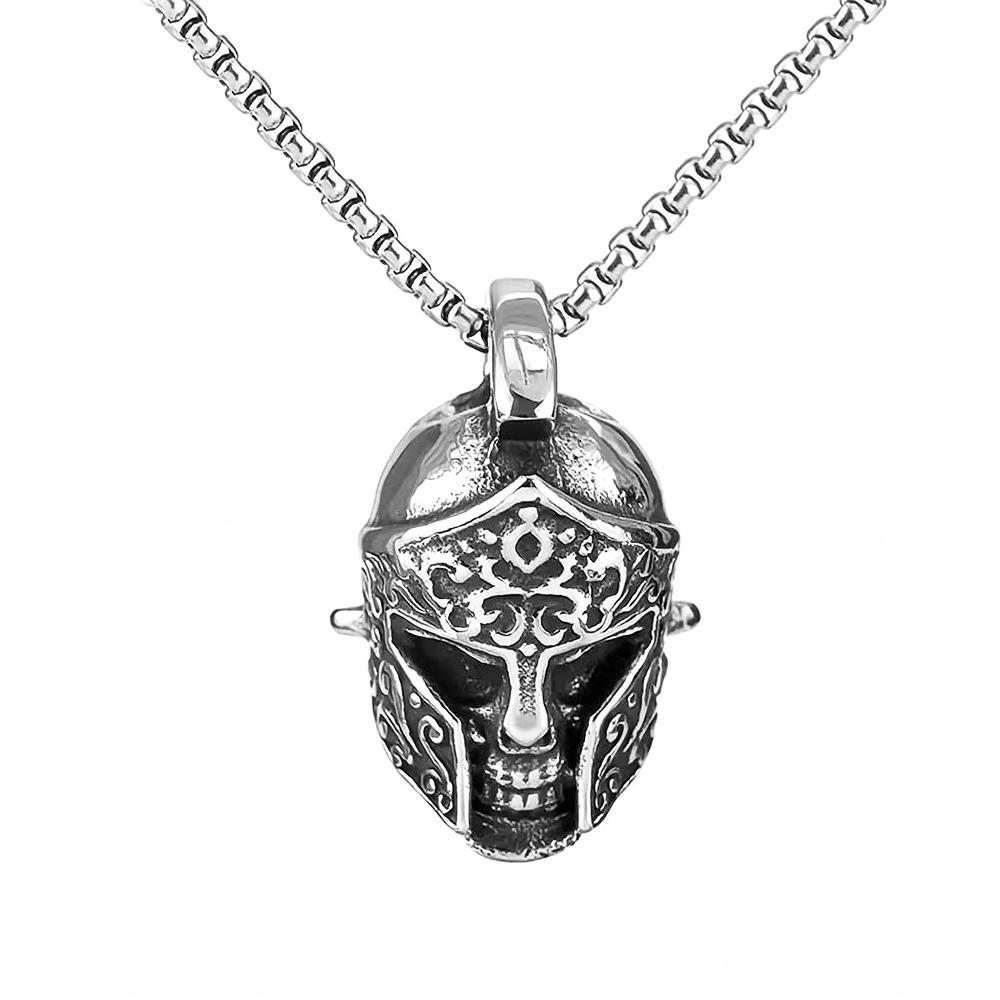 Stainless Steel Jewelry Wholesale Titanium Steel Men's Necklace Pendant Vintage Street Hip Hop Wind Warrior Helmet Pendant
