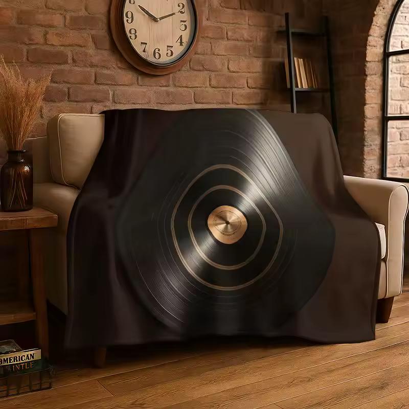 Retro DJ Vinyl Record Music Flannel Blanket Soft Warm Throw Blanket for Bedroom Living Room Bed Travel Camping Picnic Cover Gift