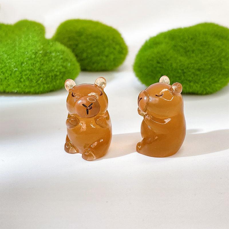 2Pcs Luminous Mini Capybara Resin Miniatures Glow At Night Fairy Garden Decoration Diy Ornament Cute Figurines Desk Decoration