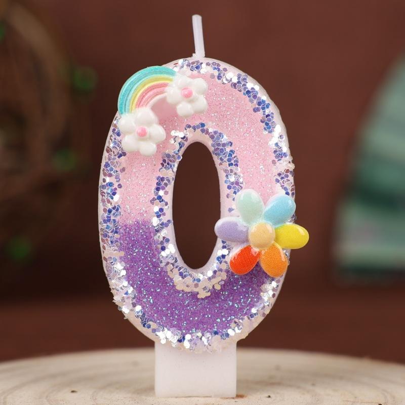 Flowers Rainbow Handmade Numbers Birthday Candles Cake Decoration Party Festive First Year Number Candles 0-9
