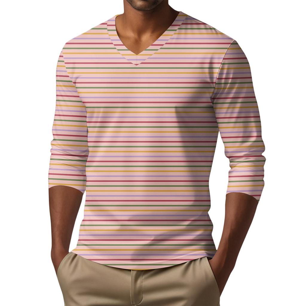 Мужская футболка с V-образным вырезом, повседневная, модная, с принтом, с длинным рукавом