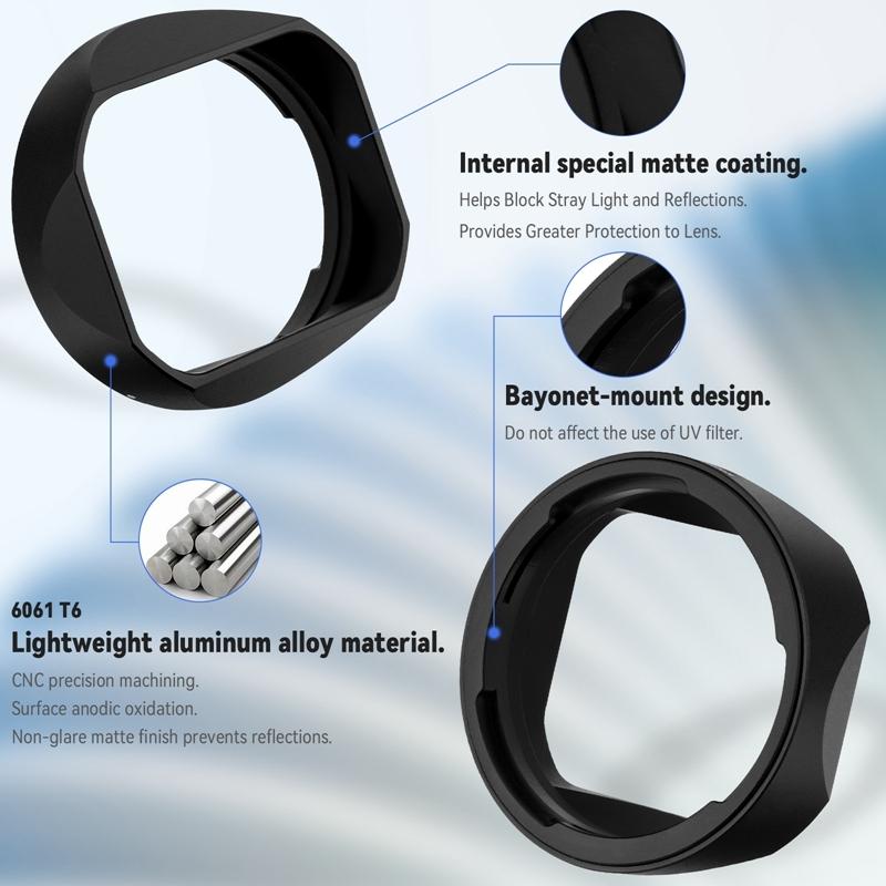 Haoge Square Metal Lens Bayonet Hood for Voigtlander 35mm F2 35mm F1.5 28mm F2.0 Type I & II ULTRON Leica VM Mount Lens