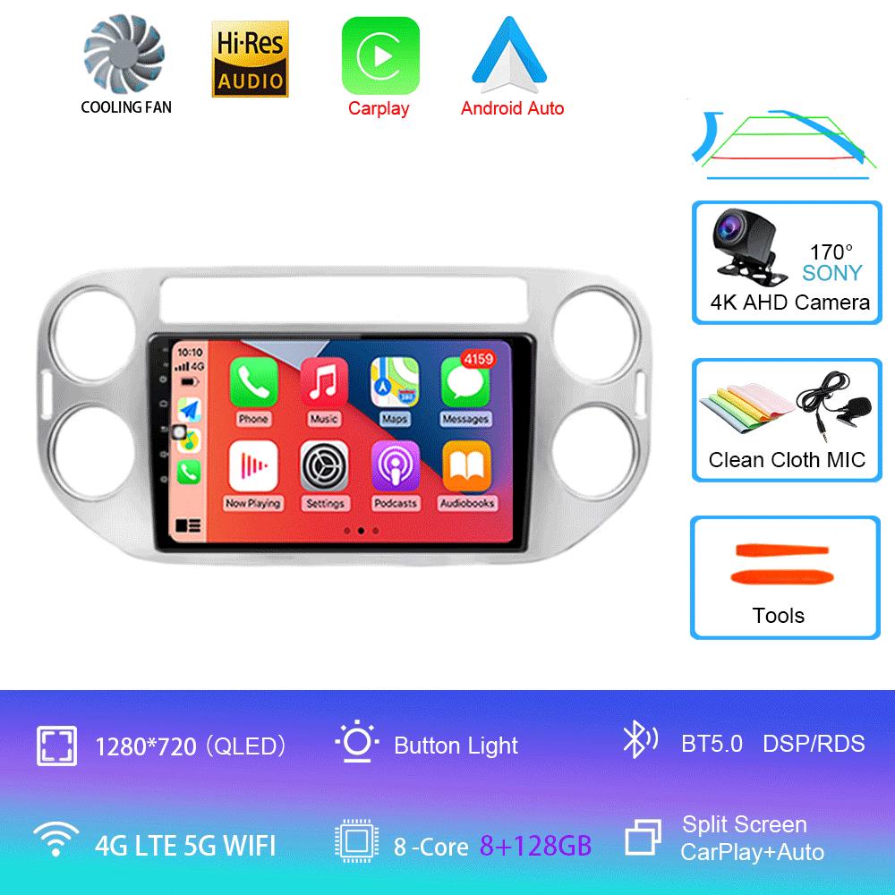 Автомобильное радио Android 14 Wireless CarPlay Auto для VW Volkswagen Tiguan 1 NF 2006-2016 Мультимедийный видеоплеер Стерео GPS 2din Navi