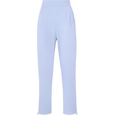 Solid Color Elastic Waist Cuffed Casual Pants Women Bottoms Blue IP3970