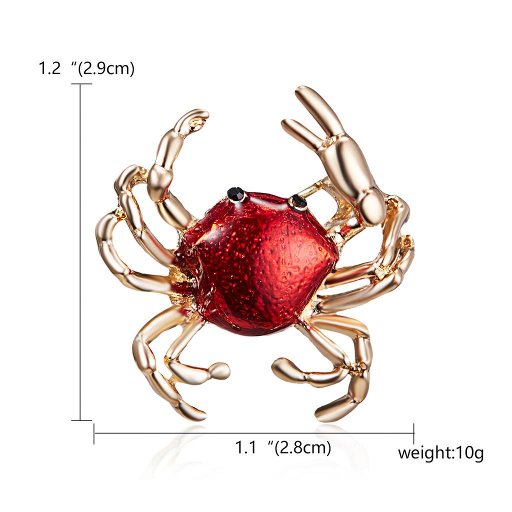 Rinhoo Red Enamel Crab Brooches Pins for Women Wedding Party Animal Rhinestone Clothing Badge Vintage Cute Crab Party Jewelry