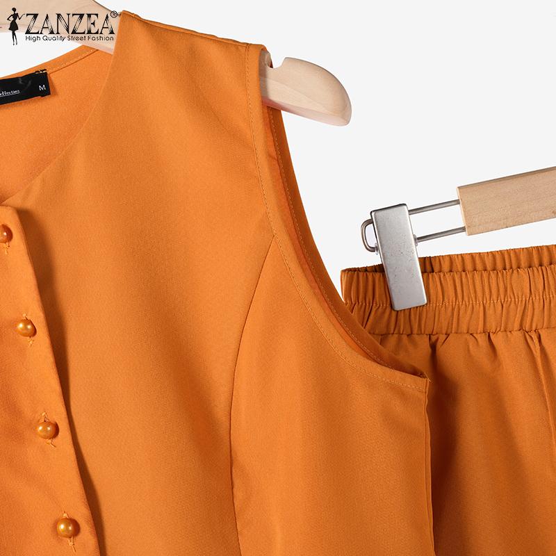 ZANZEA Женский летний комплект из жилета без рукавов с круглым вырезом и широкими брюками