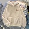 Fall Winter Women Hoodie Drawstring Elastic Thick Fleece Cuff Patch Pocket Loose Long