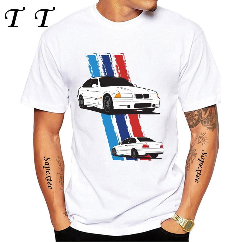 New Summer Men Short Sleeve Vintage Germany Eudm E36 M3 Tshirt Legend Sport Car Design Boy Casual Tops Cool Man Tees White