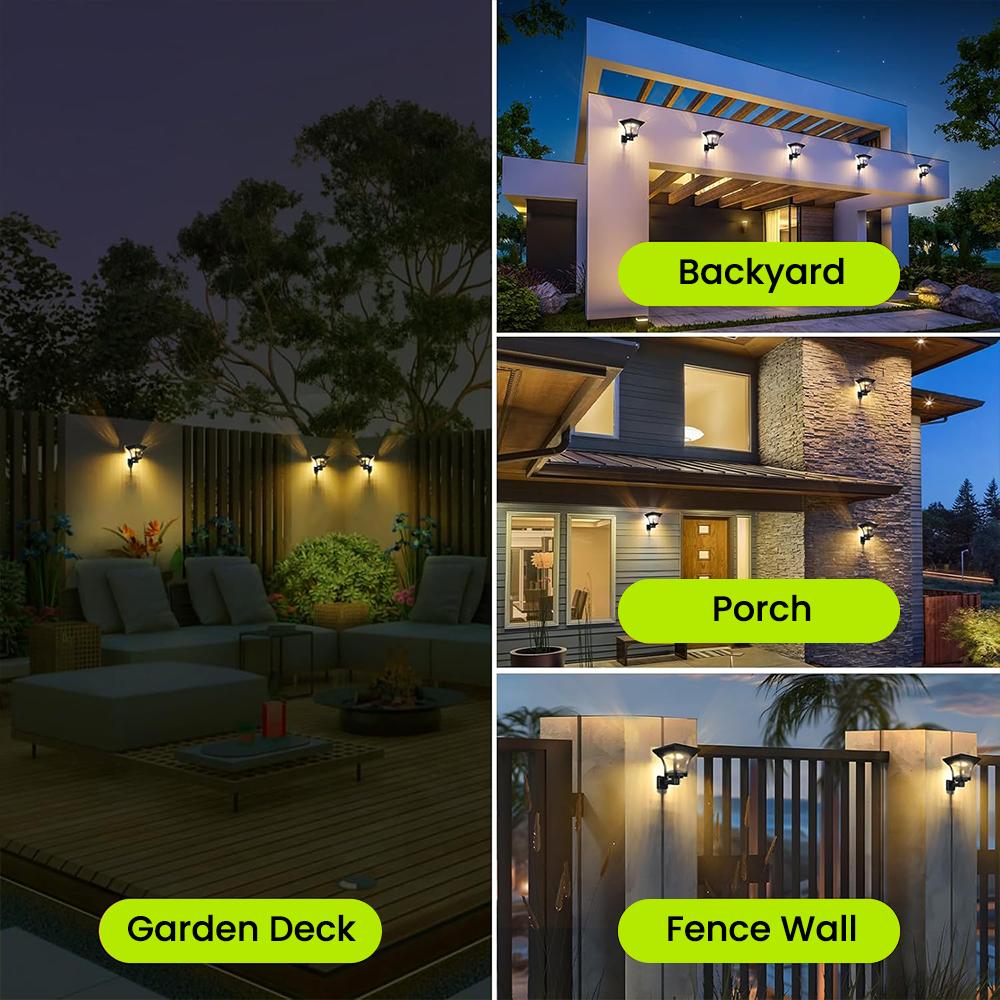 Outdoor Solar Powered Wall Lights 2 Lighting Modes IP65 Waterproof Porch Light For Garage House Outside Garden Lighting