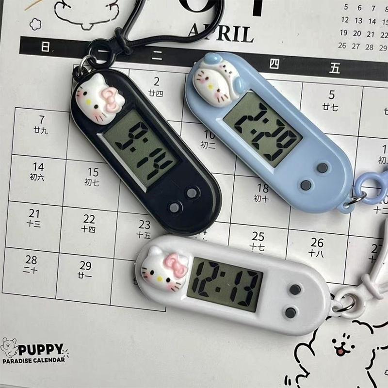 Милая электронная ключница-часы Hello Kitty, мини-электронные, нейтральные, студенческие, эллиптические часы, цифровой дисплей времени, светодиодные часы