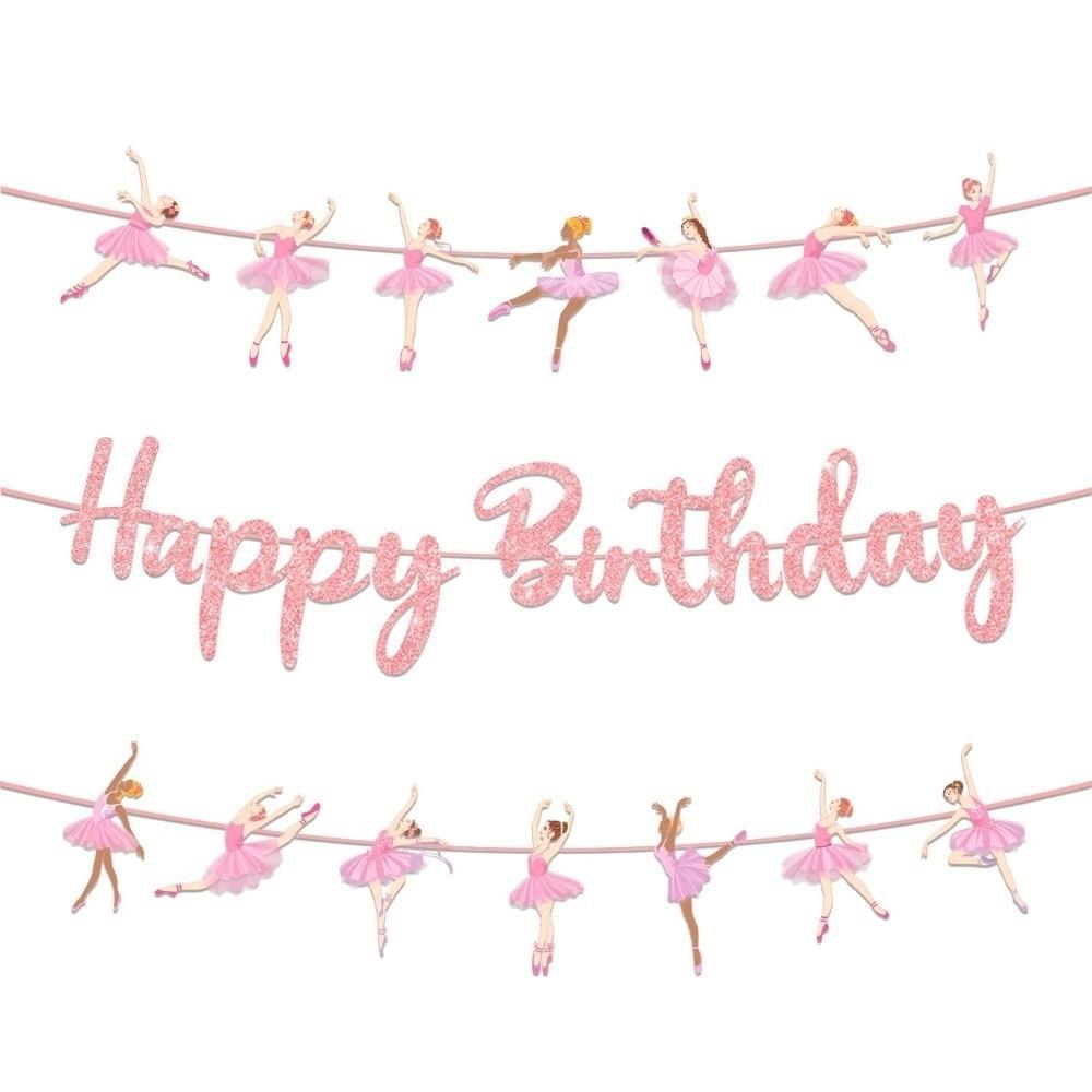 Paper Material Ballet Birthday Banner Pink Color Ballet Theme Set Birthday Party