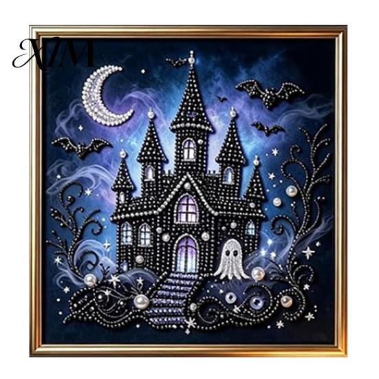 Handmade Holiday Gift Ideas Gothic Faux Pearl Art Kit, 3D Dark Evil Pumpkin Painting Halloween Kit Spooky Castle DIY Craft for Adults, Home Wall Decor