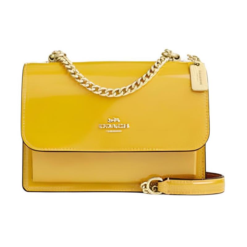 COACH Klare 18 Logo Flap Leather Crossbody Shoulder Bag Small Women Gold