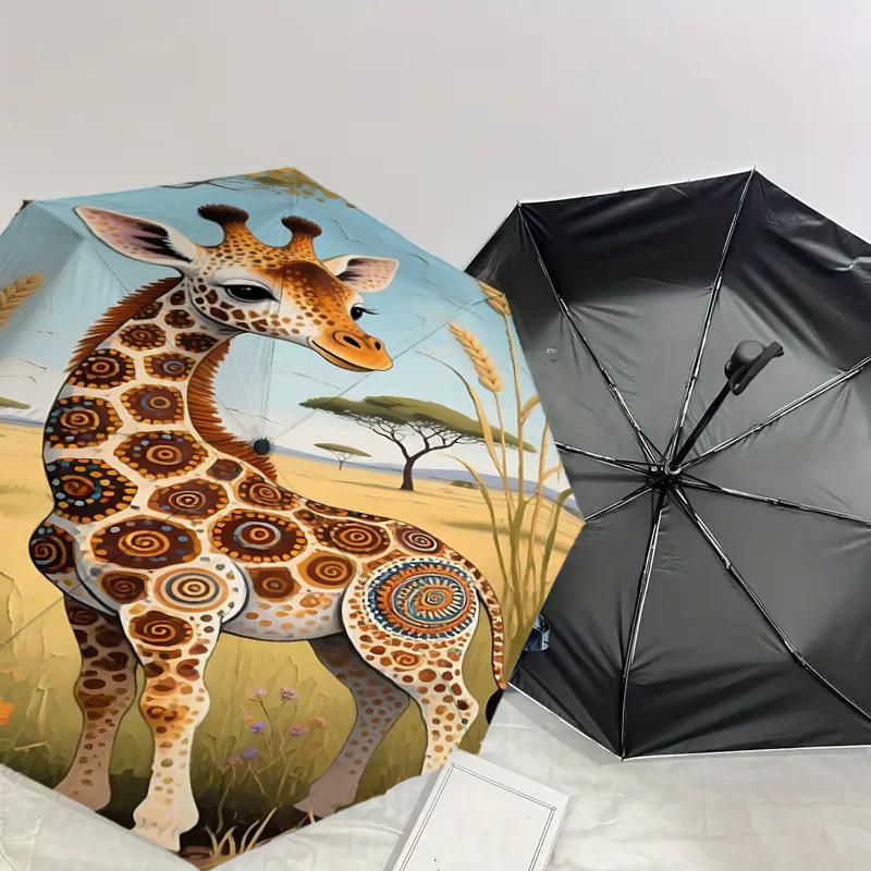 1PC Giraffe Pattern Umbrella-8-Rib Reinforced, Automatic Open, Lightweight & Durable, Fashion Accessory for Outdoor-L0362