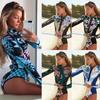 Europe and America Skinny Printed Sexy One-Piece Swimwear Sports Long Sleeve Zipper Swimsuit
