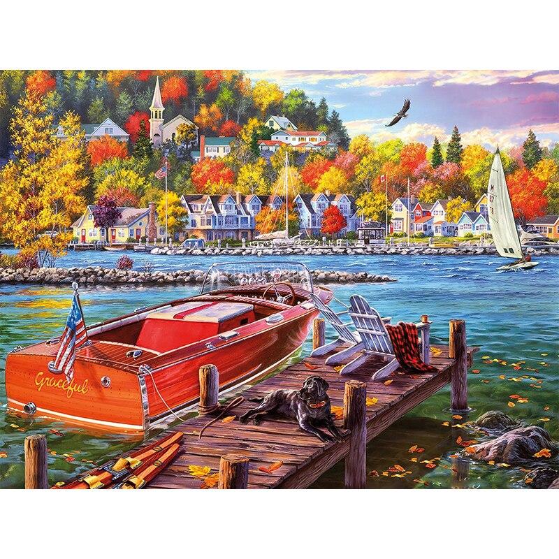 5D DIY Алмазная картина Пейзаж Дом Алмазная вышивка Пейзаж Вышивка крестиком Полный круглый дрель Домашний декор Ручной подарок