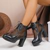 2025 Летние Туфли на Платформе Модные На Молнии Толстая Подошва Женские Ботильоны Квадратный Высокий Каблук Сетка Модная Уличная Обувь