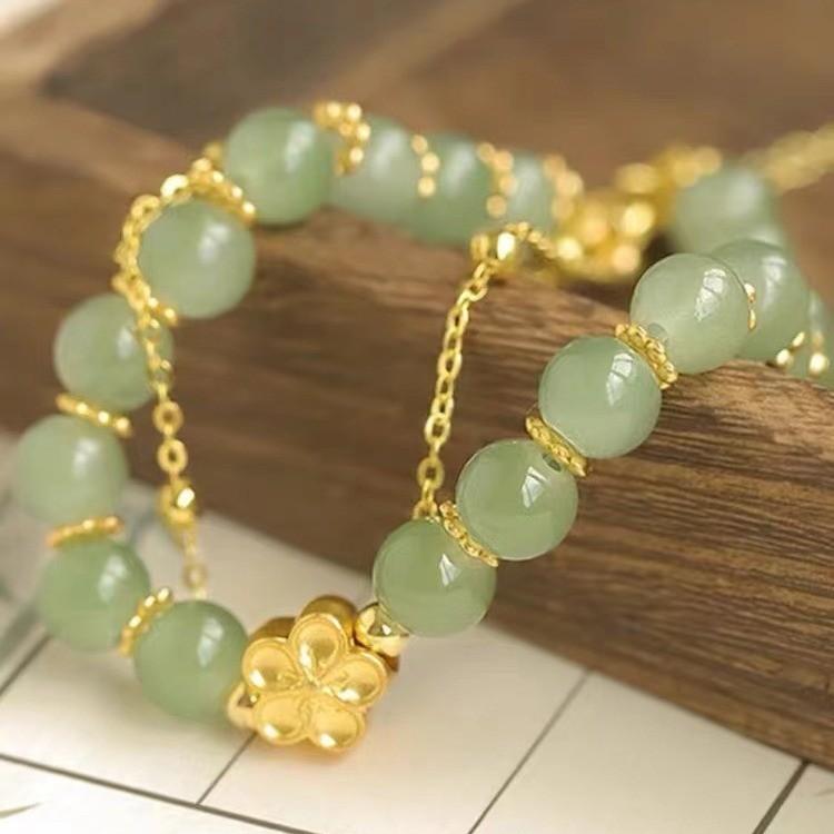 Pastoral Style Exquisite Womens Electroplated Glass Bead Leaf Bracelet