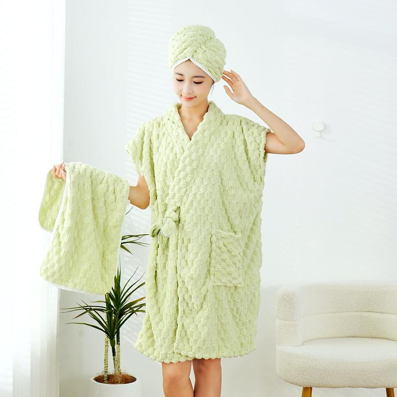 Мягкий и плотный коралловый флисовый халат для взрослых - унисекс, с длинными рукавами и лямками