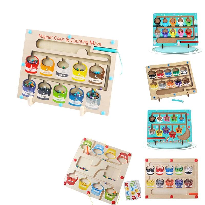 Индивидуализированный магнитный цветной лабиринт с цифрами Монтессори деревянная магнитная головоломка игра на счет игрушка