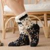 1 Pair Winter Floor Socks Thickened Fuzzy Plush Warmth Retention Christmas Print Leg Warmer Silicone Bottom Fall Winter Floor Socks Holiday Gift