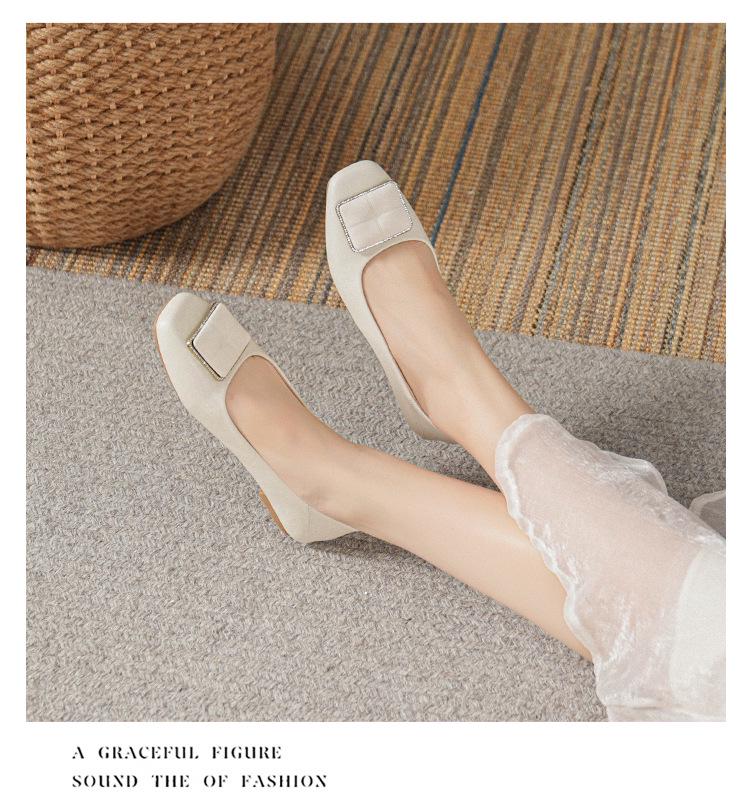 Женские балетки из натуральной кожи, весна 2025: Низкий вырез, Универсальный массивный каблук, Большие размеры 41-43, Идеально для летней работы.