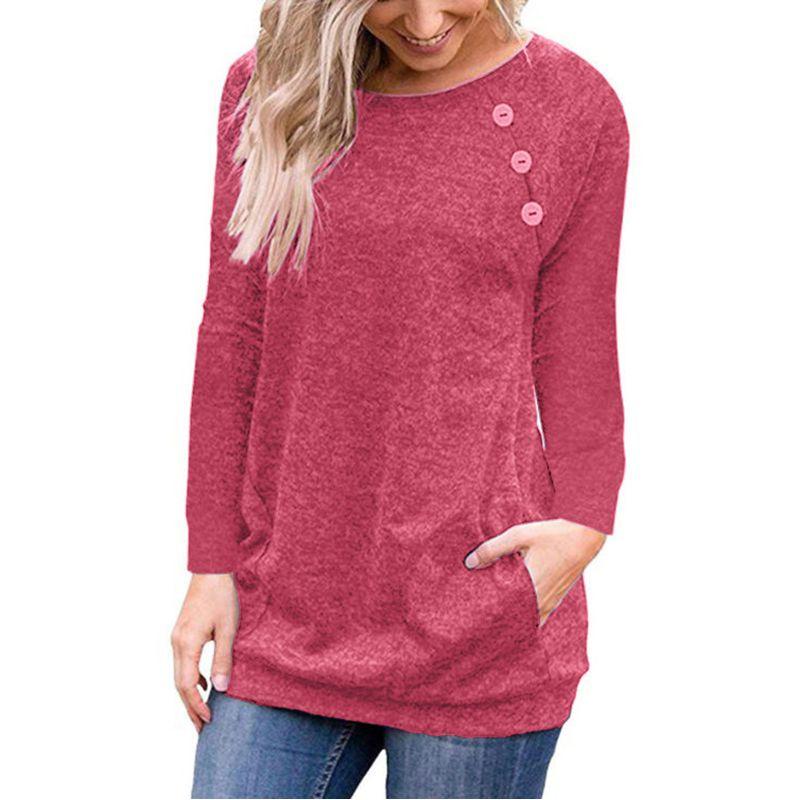 Fashionable Women's Long Sleeve Pullover Sweater With Button Deco And Versatile Style