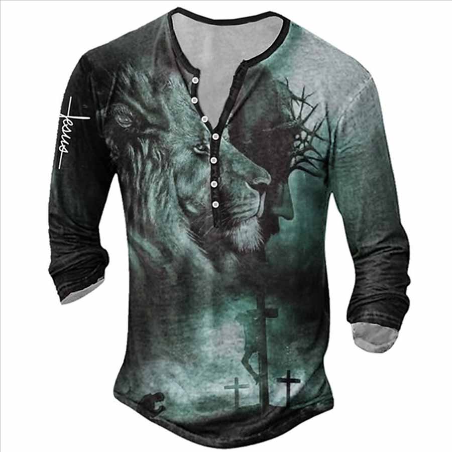 Рубашка Henry's Мужская осенняя футболка с длинным рукавом и 3D-цифровым принтом Повседневная мужская спортивная футболка с пуговицами