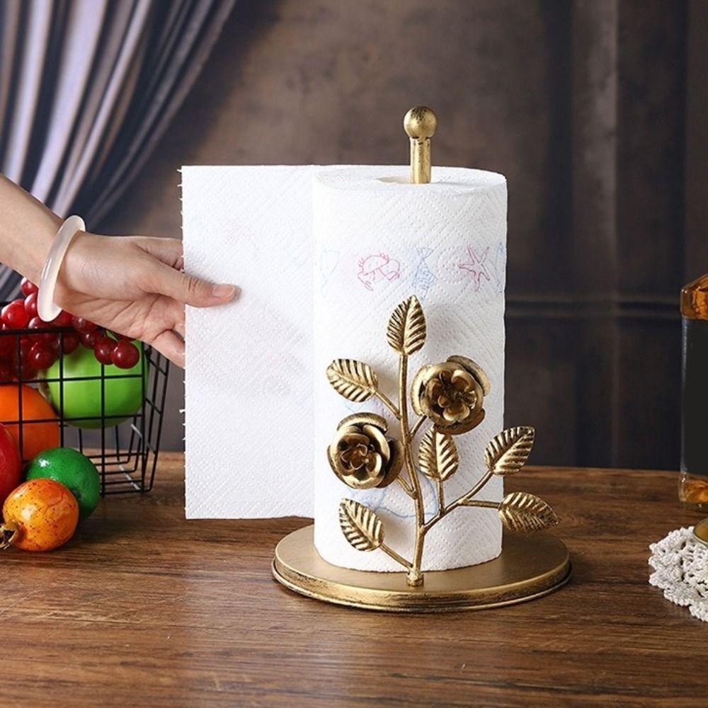 Rose Shaped Roll Paper Towel Holder Ginkgo Leaf Tissue Stand Tissue Storage Rack for Kitchen