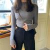 Женский дизайн выреза горловины Свитер с полувысокой горловиной Вязаный свитер Теплый Однотонный С рюшами Эластичный Пуловер Трикотаж Базовые женские топы Свитер с длинными рукавами