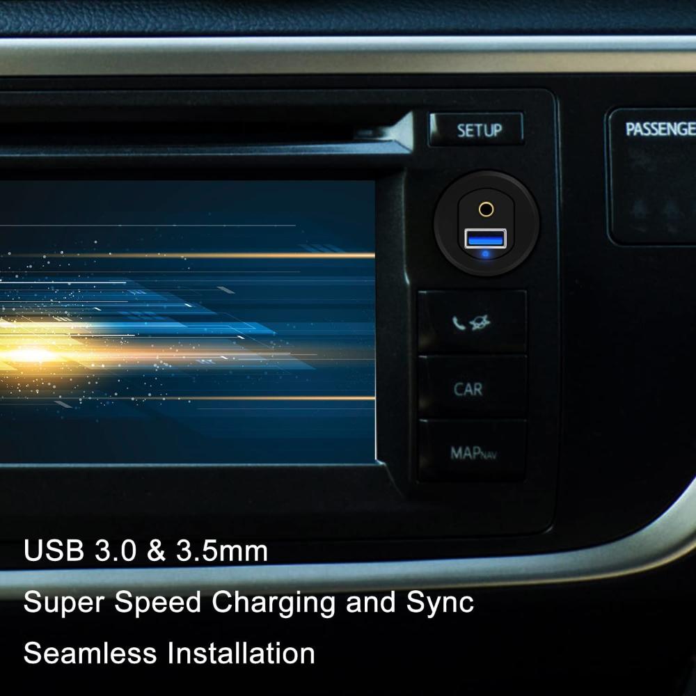 3-футовый светодиодный индикатор Водонепроницаемый порт AUX 3,5 мм Автомобильное крепление Встраиваемый кабель USB 3.0 Панель приборной панели