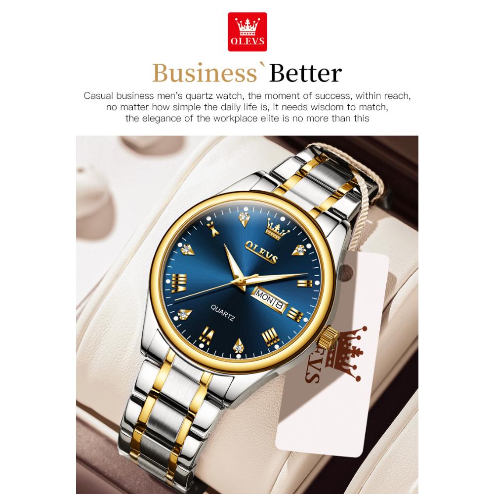 OLEVS Новые деловые и досуговые часы золотые с бриллиантами кварцевые часы деловые водонепроницаемые светящиеся мужские часы