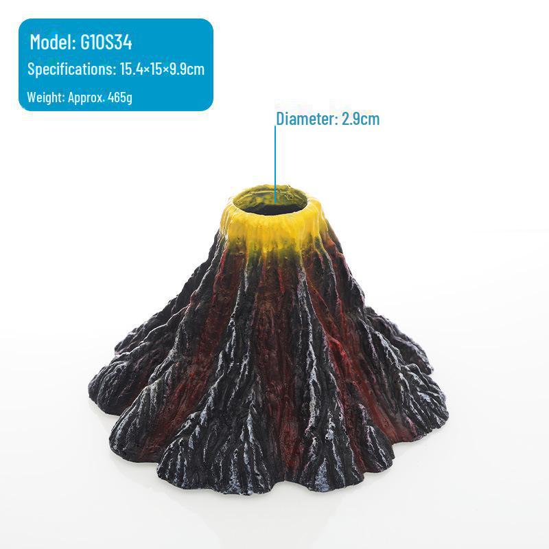 Aquarium Resin Volcano Rockery with Oxygen Pump Attachment - Home Decor Ornament for Fish Tanks